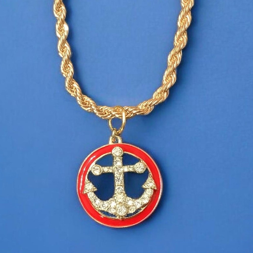 Heidi Daus Nautical Red, Gold, & Silver Anchor Pendant NWOT